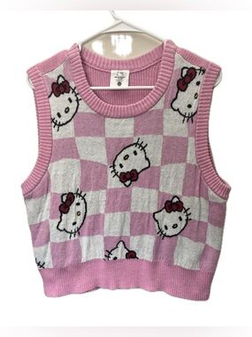 Hello Kitty Pink Checkered Sweater Vest XL Sanrio Knit Kawaii Y2K